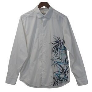 Tommy Bahama IslandZone Mens White Bamboo Graphic Shirt Pima Cotton Large